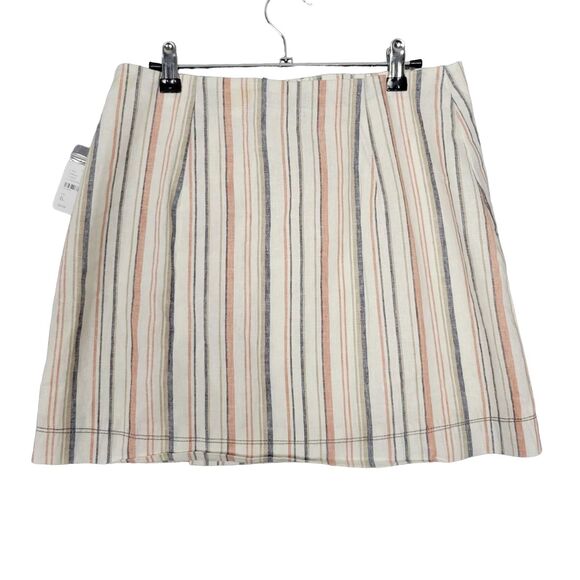 NWT FREE PEOPLE OB780502 Stripes on Sunday Linen Lined Button Up Skirt SIZE 6 - Picture 4 of 16